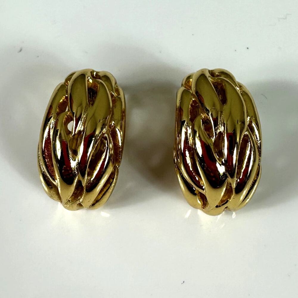 Rare Vintage Dior Chunky Gold Chain Clip-On Earrings Couture Statement